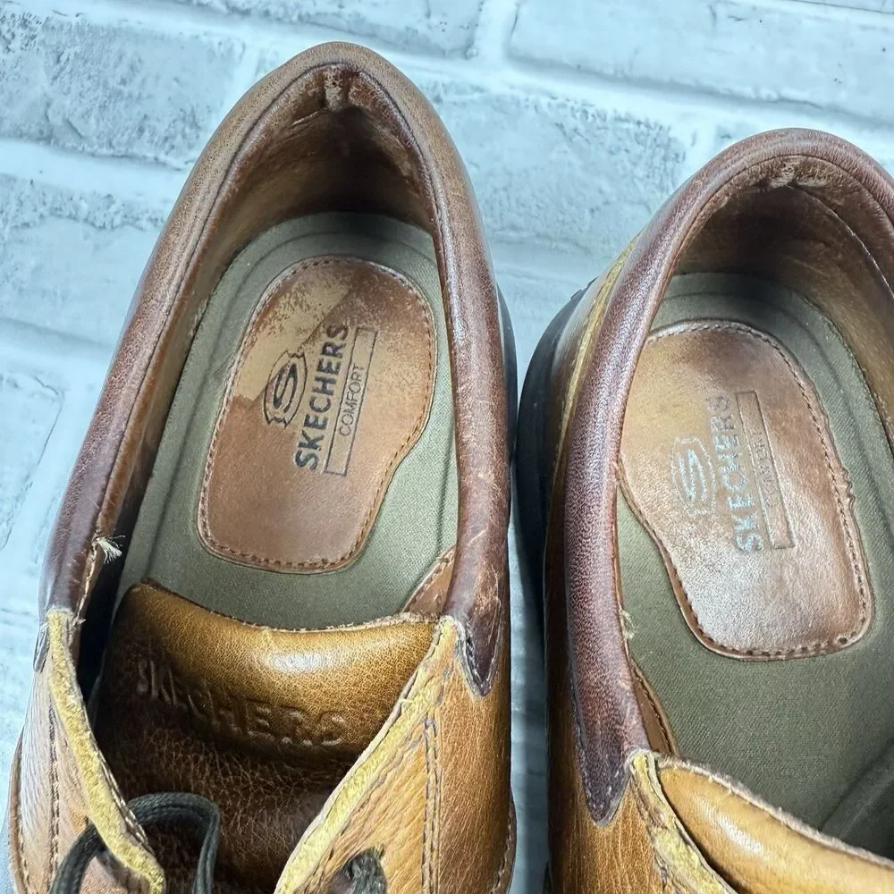 Skechers Men's Size 12 Vintage Brown Leather Chunky Y2K Oxford Shoes